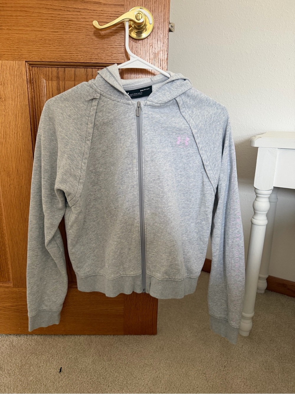 Women’s Under Armour Light Gray Full-Zip Hoodie with lilac Logo